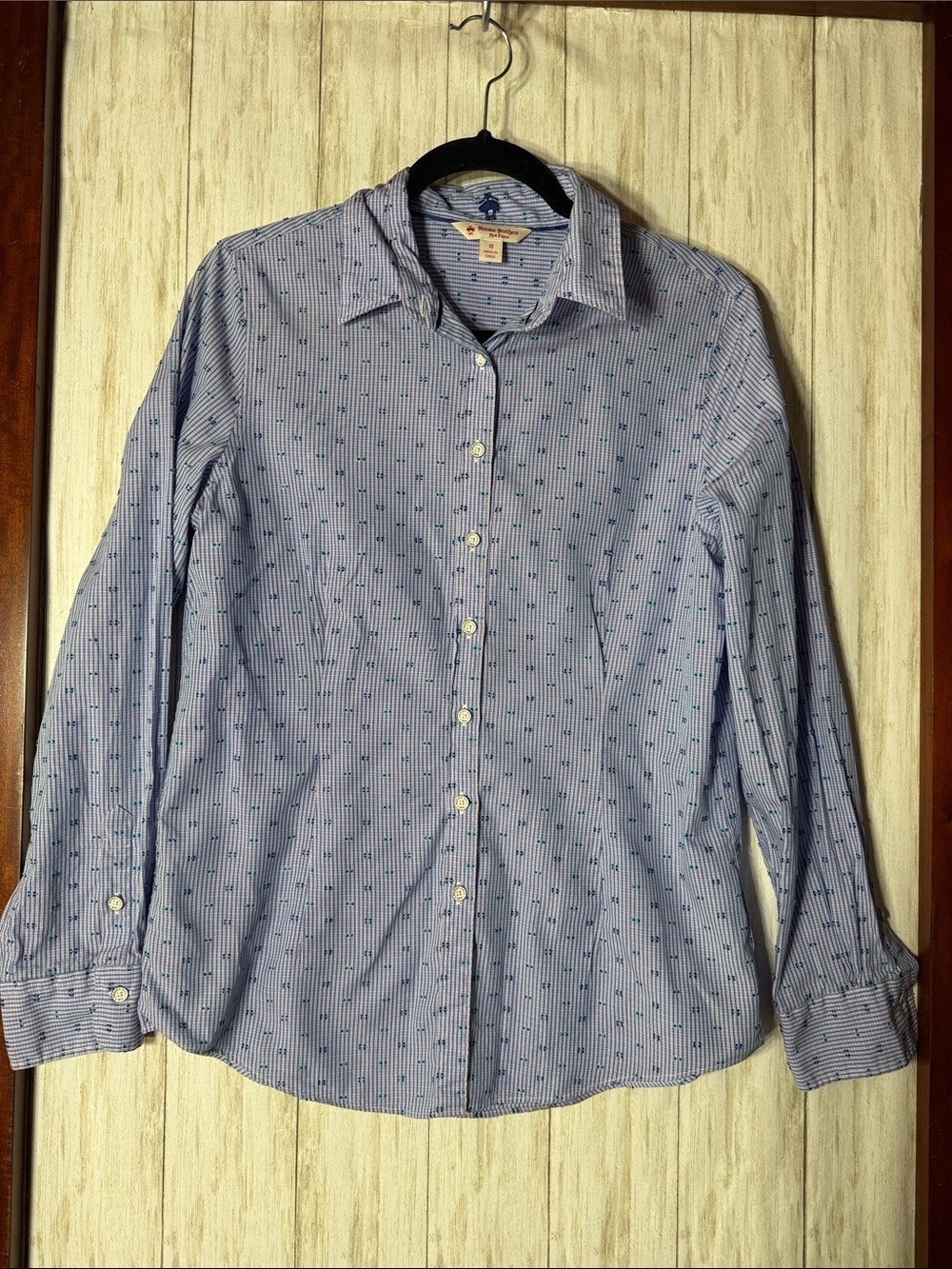 Brooks Brothers Light Blue Striped Dress Shirt with Tiny Navy Motif